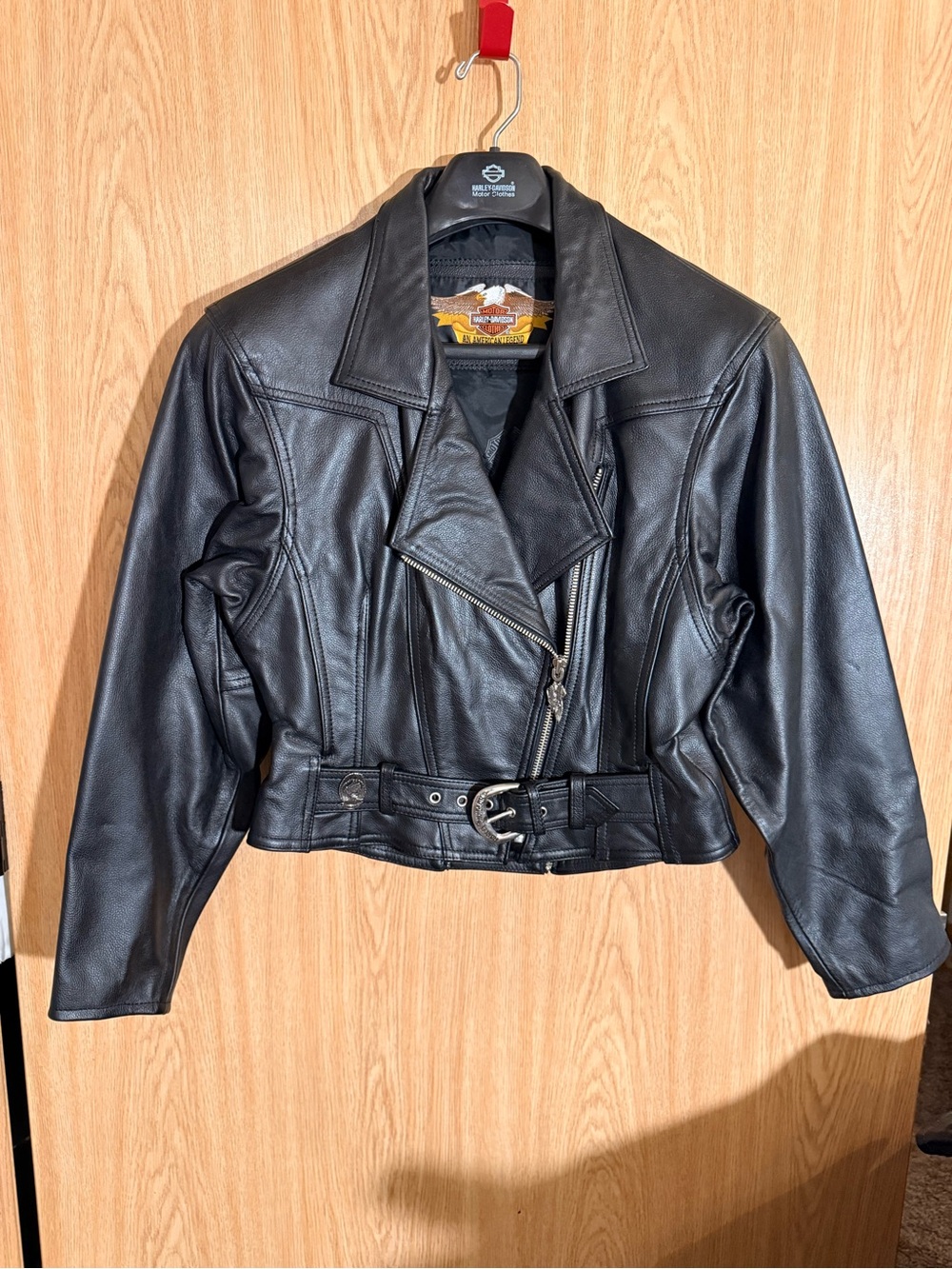 Vintage 1994 Harley Davidson Black Leather Studded Belted Moto Jacket S